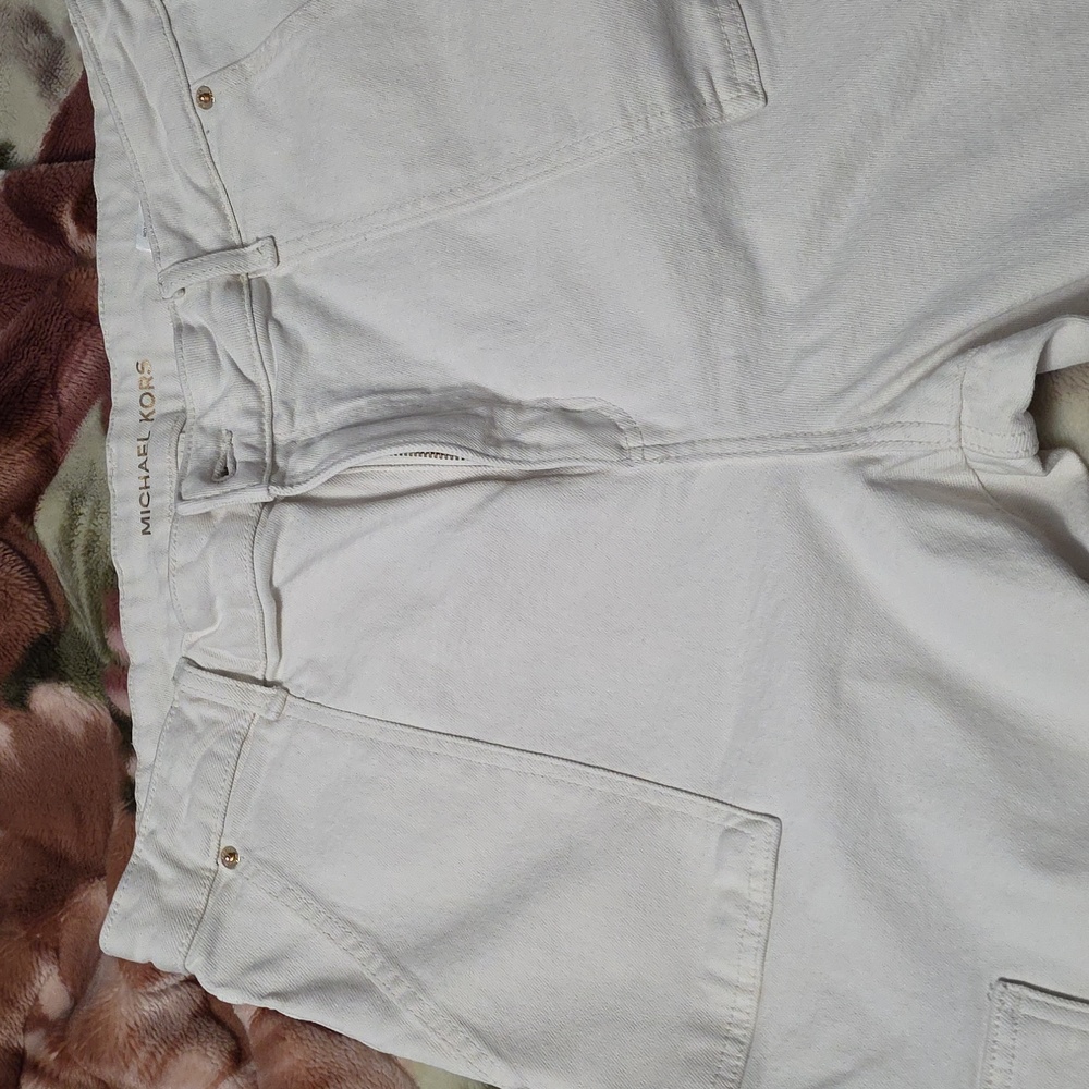 🍁SALE! MICHAEL KORS Cargo Jeans Size 16 Heavy Cotton Cream/Gold Hardware NWOT